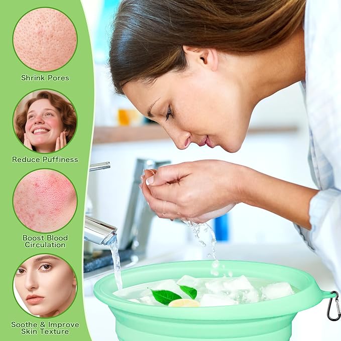 Foldable Ice Bowl with Built-In Ice Tray – Silicone Facial Ice Bath for Shrinking Pores, Boosting Circulation, Cold Plunge Skincare Gift for Men & Women (Green