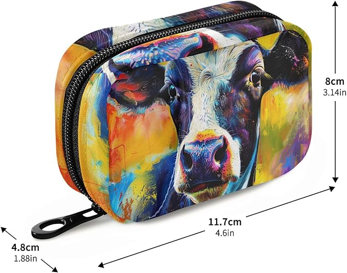 Pill Box Fun Cow 7 Day Pill Case Travel Pill Organizer Bag with Zipper Portable Weekly Vitamin Medicine Supplement Holder Pouch Bag