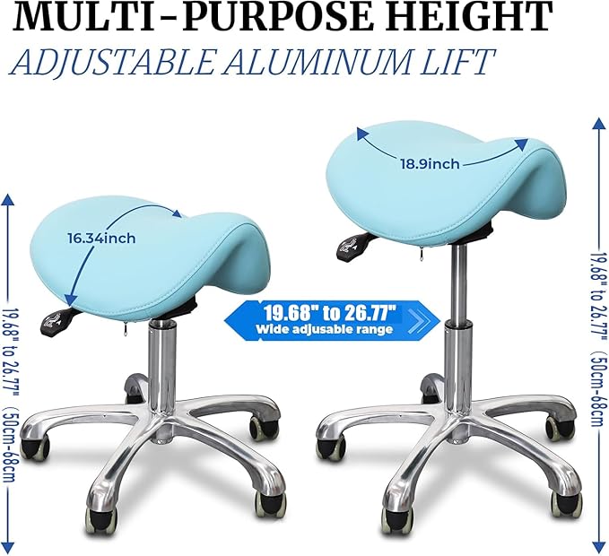 Saddle Stool with Wheels,Rolling Stool,Rolling Chair Ergonomic Swivel Rolling Chair with Hydraulic Lifting Height Adjustable Rolling for Office Medical Massage Salon Drafting(Blue)