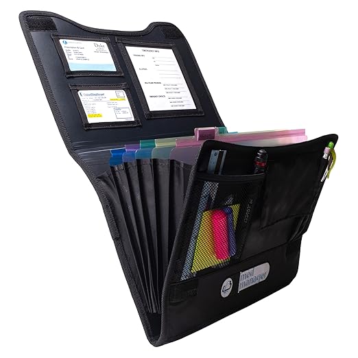 Med Manager Medicine Organizer and Binder, Removable Pouches, Detachable 5-Tab Expanding File Folder, Holds (15) Pill Bottles - (11) Standard Size and (4) Large Bottles, Black, 13 x 13 x 4.5 inches