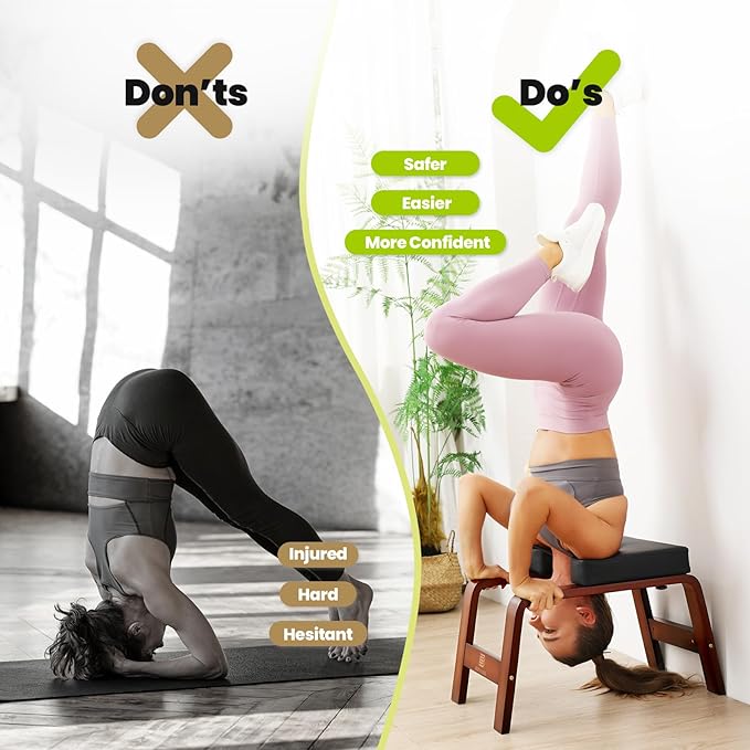 Yoga Headstand Bench, Stand Yoga Chair for Balance Training, Core Strength Building, Upside Down Chair for Relaxation, Handstand Trainer Inversion Chair for Home Gym (Chocolate Black)