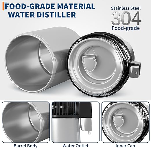 4L Water Distiller,Household Stainless Steel Distilled Water Purifier,Countertop Distilled Water Maker,4 Litre Distilled Water Machine for Home.Silver.