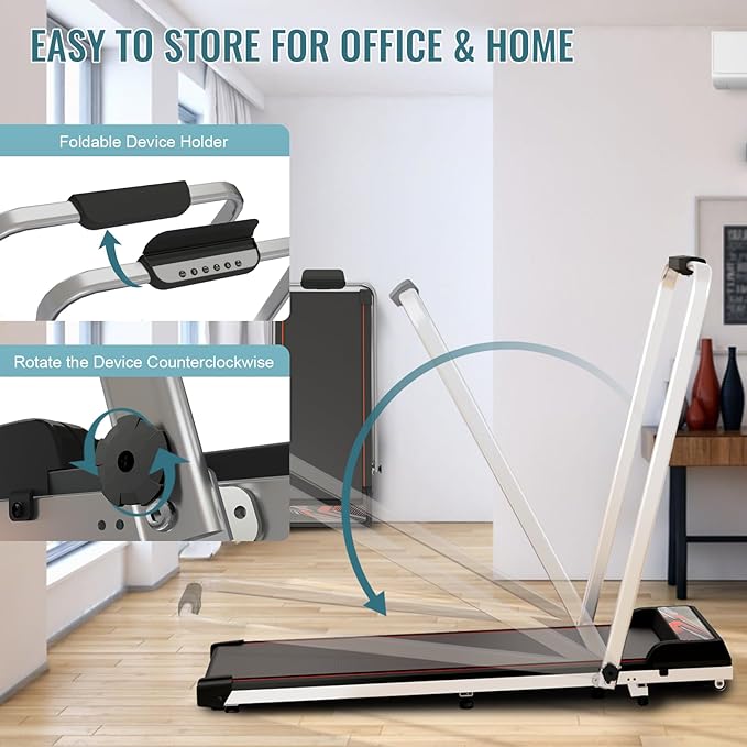 RIVANO Treadmill with Handles, Electric Treadmills for Home Small, 2.5HP Walking Pad Treadmills with Handle Bar, Under Desk Treadmill with Remote Control LED Display, 270LBS Capacity