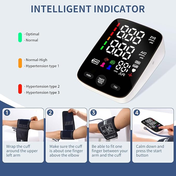 Blood Pressure Monitor Upper Arm,Accurate Digital BP Machine for Home Use,2-User 240 Sets Memory,2 M/XL Cuffs (8.7"-21"),Large Backlit LED,Lifetime Support