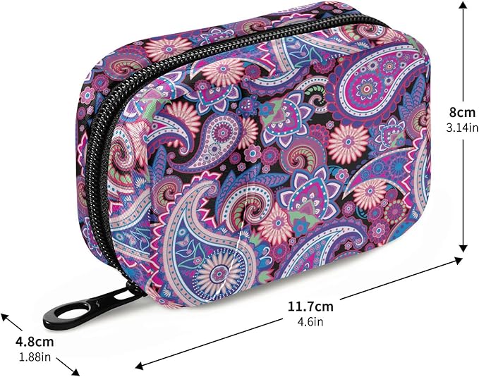 Naanle Traditional Paisley Flowers Pill Box 7 Day Case Travel Organizer Bag with Zipper Floral Portable Weekly Compact Size for Vitamin Supplement Holder, 4.6 x 3.14 x 1.88 Inch, Purple
