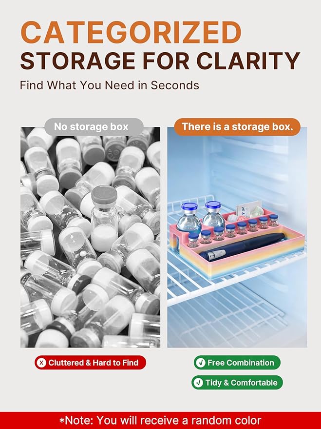 Insulin & Peptide Vial Storage Case– 3ml & 30ml Vial Holder with Space for Syringes & Prep Wipes – 3D Printed Color Mixing Design – Travel & Freezer Safe (Random Color)