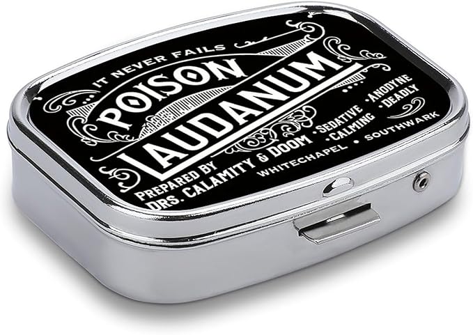 Metal 2 Compartment Pill Organizer Travel Friendly Portable Compact Pill Box Cute Pill Case,for Pocket Wallets Daily Portable Medicine Vitamin Tablet Storage (Black Background)