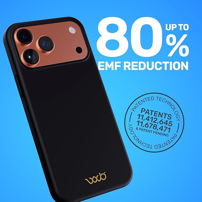 WAVEBLOCK EMF Protection Silicone Case Compatible with iPhone 17 Pro Max, Radiation Blocker, 5G Shield Reduction, Lightweight, USA Patented and Tested in FCC Lab, Black