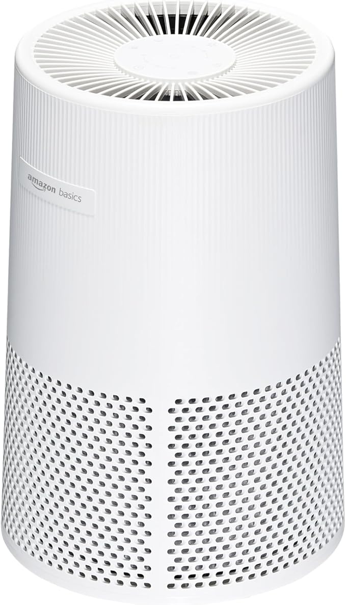 Amazon Basics Air Purifier for Home and Office, With Activated Carbon, 3 Speeds, Timer, Sleep Mode (32db), Energy Star Certificate, Covers Up to 1067 Sq ft, White