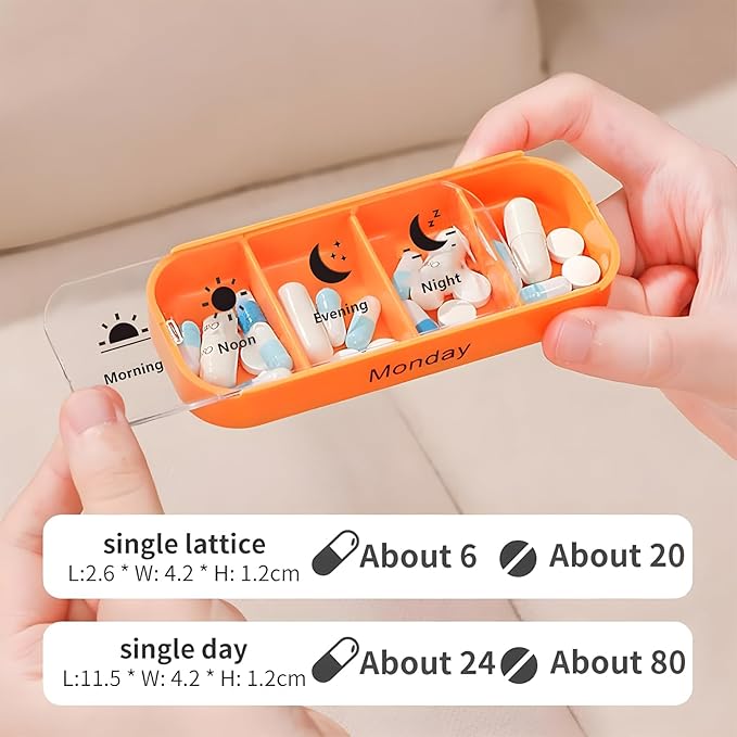 Stackable Daily Pill Organizer, Weekly Pill Organizer, 4 Times a Day Weekly Medication Reminder - Weekly AM/PM Pill Box with 7 Individual Stacking Cases (White)
