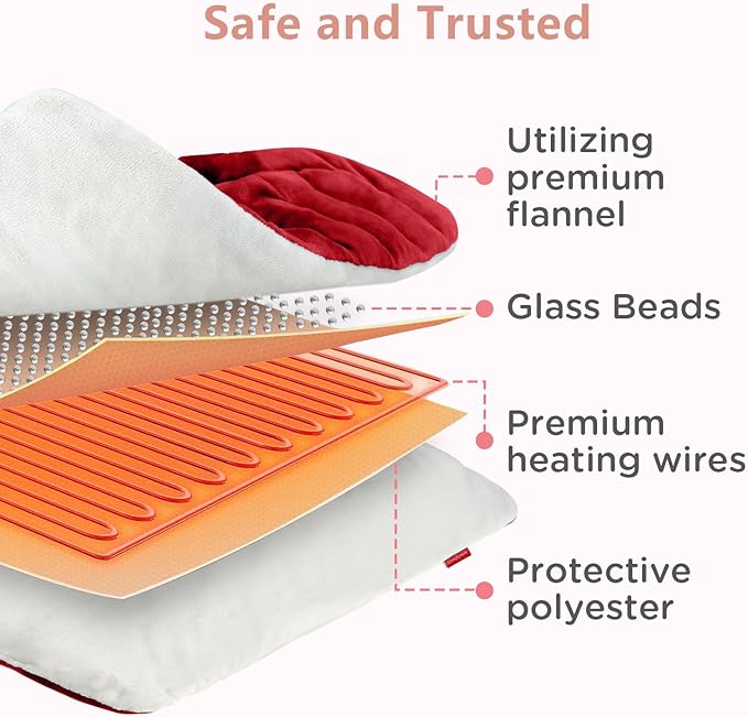 Comfytemp Weighted Heating Pad for Back & Period, 12x24 Extra Large Electric Heat Pad, 2.2 lb Neck Shoulder Heated Pad, 2H Auto-Off, Red