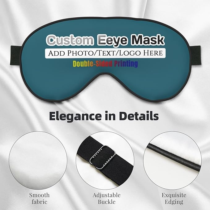 Custom Sleep Eye Mask Personalized Men Women Blindfold Design Your Own Photo Text Logo Adjustable Strap Soft Eyeshade Customized Blackout Eye Cover for Home Offices Travel Blue Green
