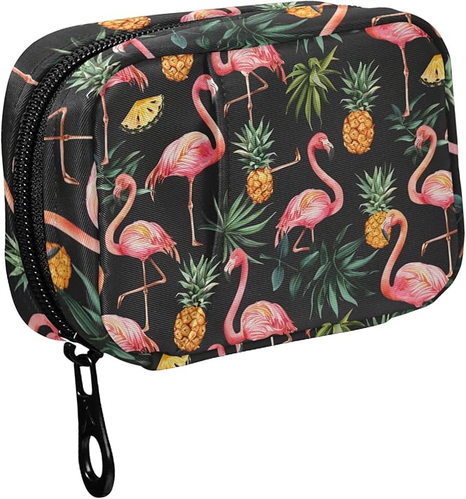 Fustylead Watercolor Vibrant Pink Flamingo and Pineapple Pill Organizer and Storage Weekly with Zipper, Removable Pill Box Portable Medicine Organizer for Vitamin Fish Oil Supplement