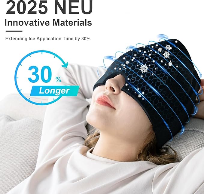 Migraine Relief Cap – Reusable Gel Ice Pack Mask for Headache & Sinus Pain, Cold Therapy Cooling Hat for Tension, Puffy Eyes & Stress Relief