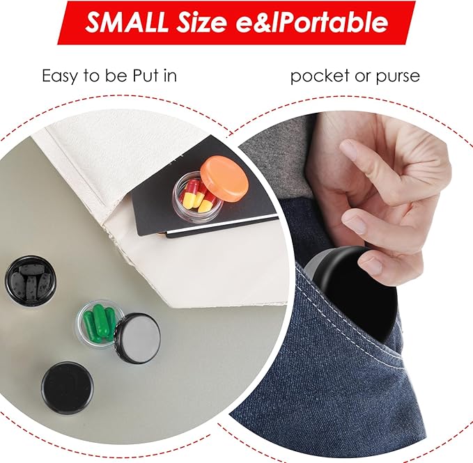 Small Pill Organizer Box, 5 Pcs Travel Pill Case Holder Daily Portable Pill Cases BPA Free Travel Mini Pill Container Organizers for Pocket (Black)