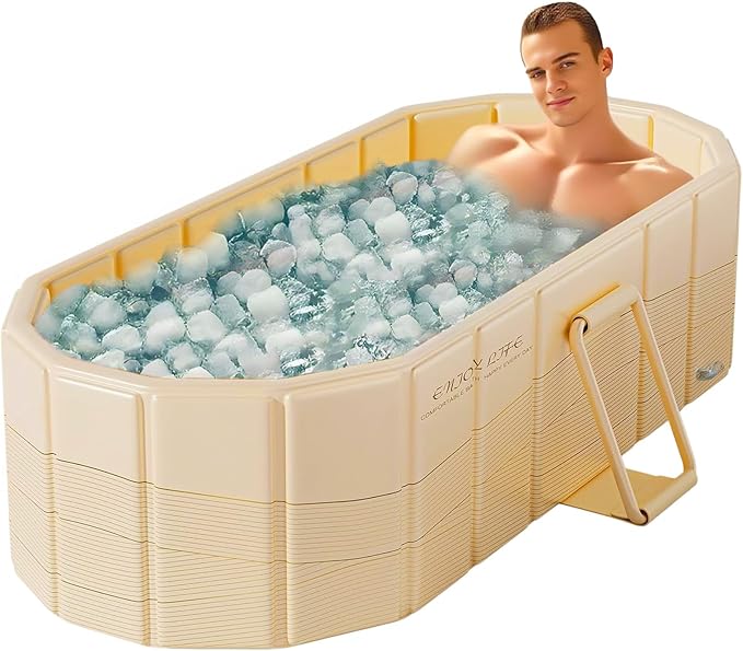 Portable Bathtub for Adult 59" Large Collapsible Cold Plunge Bathtub Foldable No Installation Ice Bath Tub for Shower Stall, Bathroom Hot SPA Soaking Standing Tub