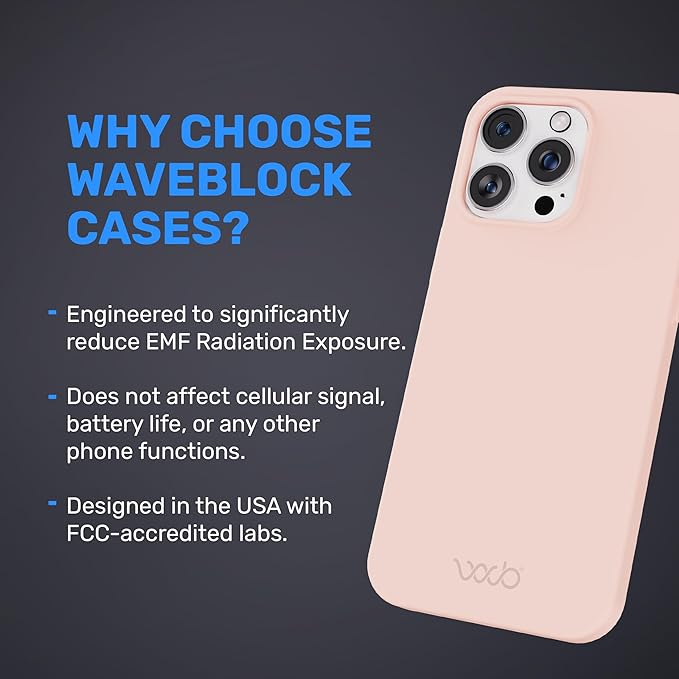 WAVEBLOCK EMF Protection Silicone iPhone Case Compatible with iPhone 16 Pro Max, Radiation Blocker, 5G Shield Reduction, Lightweight, USA Patented and Tested in FCC Lab, Pink