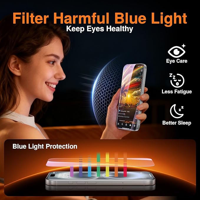 SMARTDEVIL 2 Pack for iPhone 16 Screen Protector (Anti-Blue Light) - Eye Protection, 9H+ High-Aluminosilicate Glass, HD Clear & Bubble-Free, Easy Installation