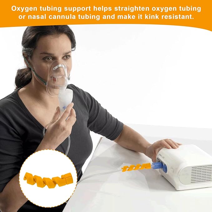 10 Pack Oxygen Tube Support Crimp Straightener for Portable Oxygen Concentrator, Oxygen Tubing Support for Oxygen Tank Oxygen Hose Nasal Cannula Oxygen Accessories (Yellow)