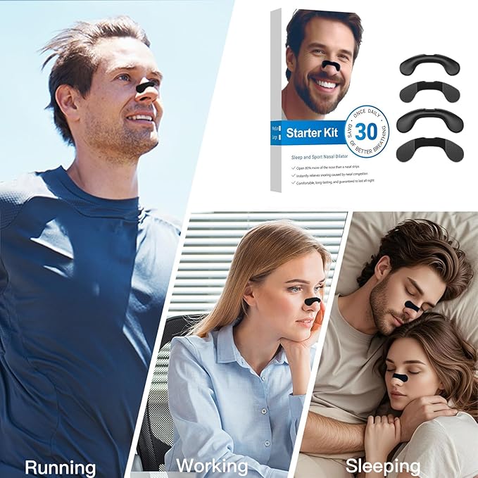 2026 Breathing Nasal Strip Starter Kit (30 Count, Black), Boost Oxygen Uptake, Reduce Snoring, Improve Sleep Quality, Sweat Resistant, Safe Nasal Strips Extra Strength Snoring Solution