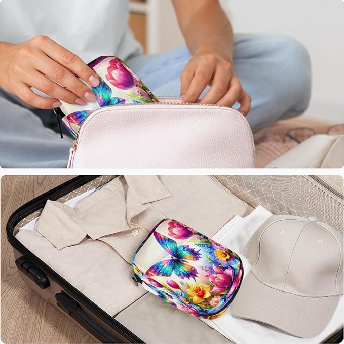 Butterfly Color Flower Pill Case Travel Pill Organizer Weekly 7 Day Portable with Zipper Medicine Box Pill Case for Vitamins, Birth Control,Fish Oils,Medication, Supplements