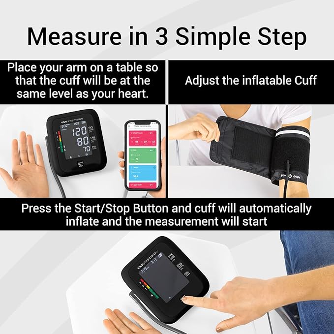 Vive Precision Blood Pressure Monitor, Cuff, & Case - Smartphone Accurate Electronic Health Monitoring System - Wireless Automatic Digital Machine for Women, Men, Adults