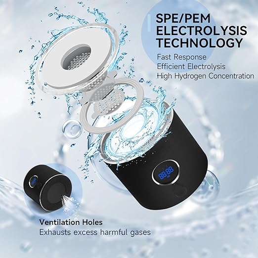 Hydrogen Water Bottle with Three Modes Produces 5000 PPB of Hydrogen Water in 8 Minutes,Made of Aluminium and Glass,with Colorful Light,Rechargeable for Travelling,Office,Home (Black)