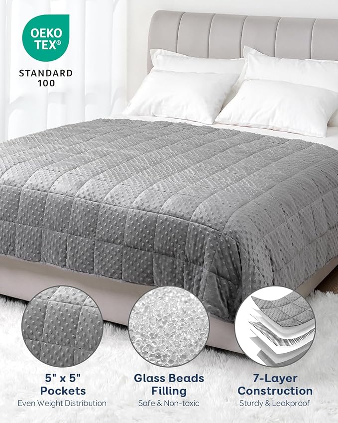 Kivik Weighted Blanket 20 lbs for Adults, Minky Dot Heavy Blankets, Microfiber Reversible Weighted Throw Blankets for All Seasons, Machine Washable, 60"x80" Queen Size, Grey