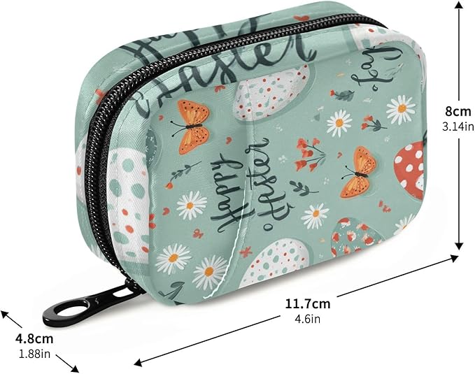 Teal Egg Daisy Easter Travel Pill Organizer Case Box Container Weekly Portable Vitamin Medicine Holder Storage Bag with Zipper Removable