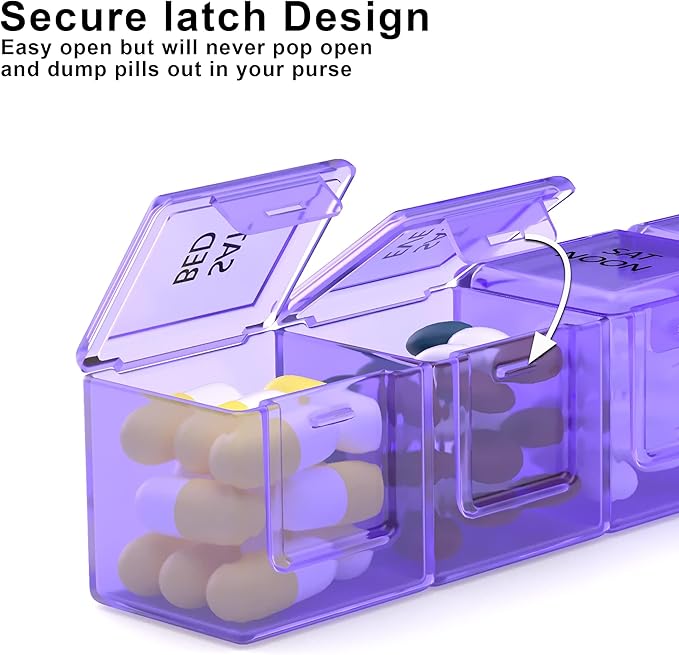 Deeper and Larger Compartments Daily Pill Organizer AM PM Medicine Pill Box, 7-Day Weekly Holder -Zzteck PU Leather Travel Case Day Night Large Medication Reminder Dispenser Vitamin Holder Container