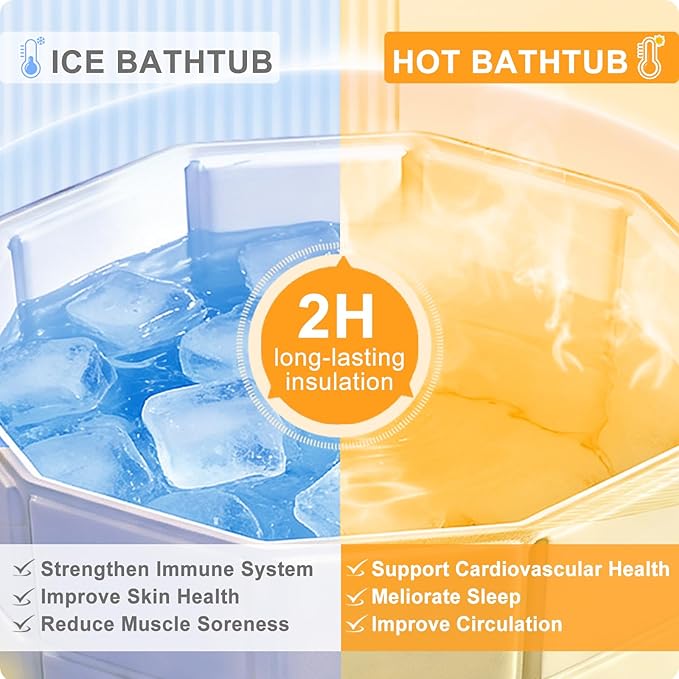 Quivora 27.5" Portable Bathtub for Adults, Seniors, Kids & Pets, Inward Folding Edge for Easy Step-In, 2-in-1 Ice Bath & Hot SPA Collapsible Soaking Tub (Yellow, 27.5x26")