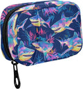 Fustylead Beautiful Tie Dye Sharks Travel Pill Organizer Case Zipper for Purse with Removable Weekly Pill Box for Medicine, Vitamin, Supplement Medicine Organizer