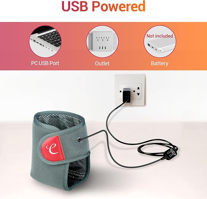 Comfytemp USB Wearable Heating Pad for Ankle and Feet With 3 Heat and Time Settings, Electric Heated Wrap for Achilles Tendonitis, Sprained Ankle, Heel Pain Relief, Plantar Fasciitis