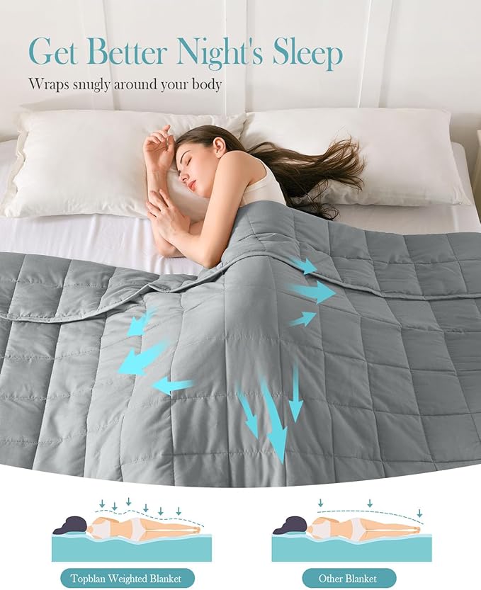 Topblan Weighted Blanket(60"x80" 20lbs Queen Size),Ultra Soft Cooling Weighted Blanket for Adults,Cozy Heavy Blanket with Glass Beads, Breathable Reversible Throw Blanket All Season, Grey