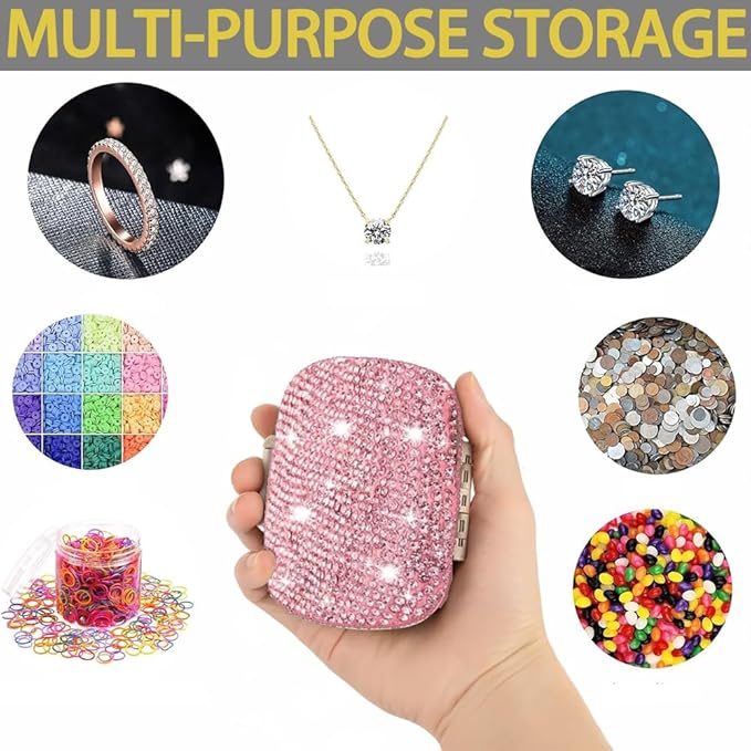 Daily 6 Compartments Pill Box Container Bling Diamond for Purse Medicine Container Holder for Women Travel Kit Medicine (Pink)