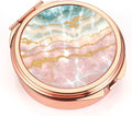 Dynippy Pill Case Pill Box with Mirror Pocket 3 Compartment Medicine Case Vitamin Pill Organizer for Pocket Purse and Travel (Round, Rose Gold-Marble Veins)