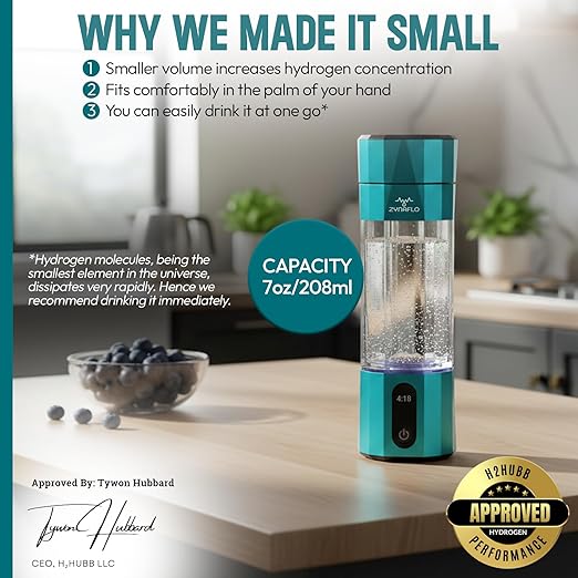 H2-Max Hydrogen Water Bottle Generator with SPE/PEM Membrane, 3rd Party US Lab Tested (6.1 PPM), Portable 7 Oz Capacity