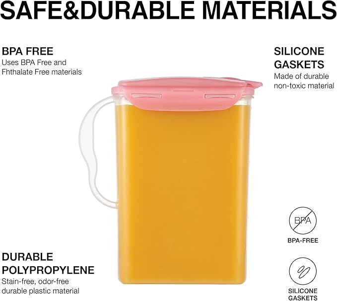 LocknLock HAP607PIK Aqua Fridge Door Water Jug with Handle, BPA-Free Plastic Pitcher with Flip-Top Lid and Easy-Pour Spout for Water, Juice, Tea, and Other Drinks, 3-Quart, Pink