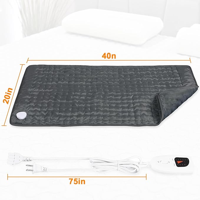 Deepsoon Heating Pad,Electric Heating Pads for Back,Neck,Abdomen,Moist Heating Pad for Shoulder,Knee,Arms,Legs,Dry/Moist Heat & Auto Shut Off,Christmas Gifts for Men and Women,Dark Gray,40x20 Inch
