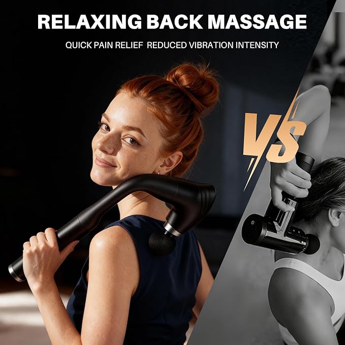 Dual-Head Massage Gun Deep Tissue with Extension Handle, Percussion Muscle Massager for Back, Neck, Shoulders, Waist & Legs, 12 Speed Levels, 5 Replaceable Heads, Pain Relief (Black)