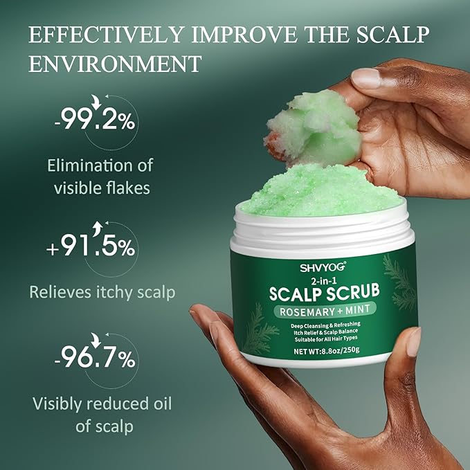 SHVYOG Scalp Scrub, Rosemary Exfoliator Scrub with Peppermint & Sea Salt, Anti-Dandruff Detox Clarifying Exfoliator Shampoo for Deep Scalp Cleanse with Scalp Massager