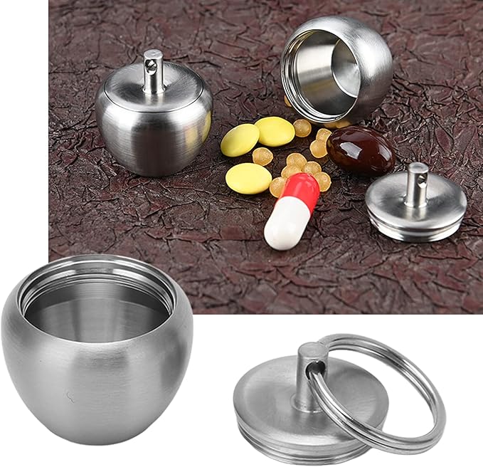 Stainless Steel Case, Mini Portable Metal Small Box Sealed Jar Keychain Pendant Organizer Stainless Steel Organizer Keychain Holder