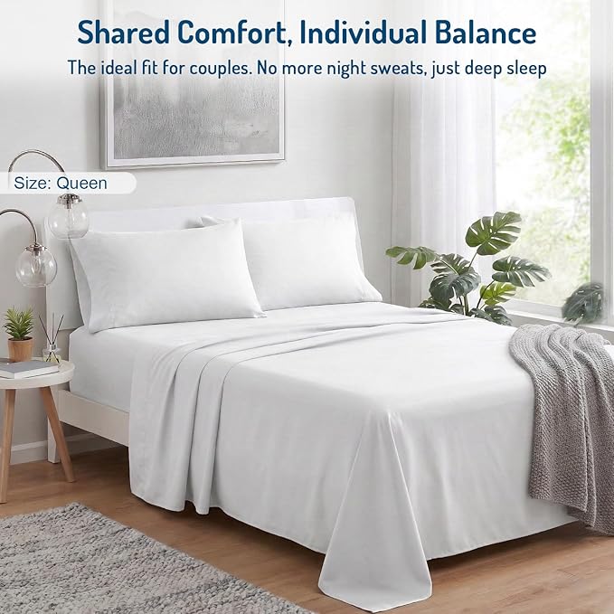 DEGREES OF COMFORT Coolmax Cooling Sheets | Queen Size Bed Sheet Set for Hot Sleepers | Soft Fabric with Deep Pocket, White-4PC