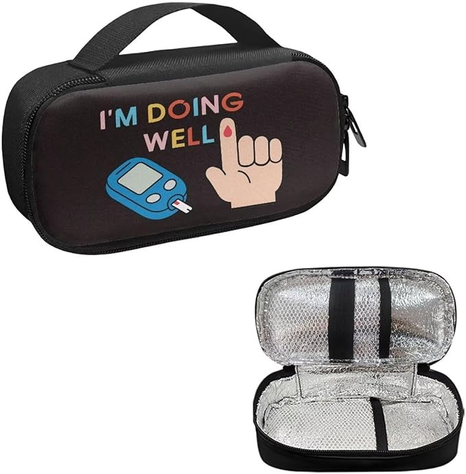 Rnyleeg Black Insulin Cooler Travel Case Funny Design Diabetics Bag Ensure Diabetes Care Diabetic Supplies Storage Bag for Home Travel-I'm Doing Well