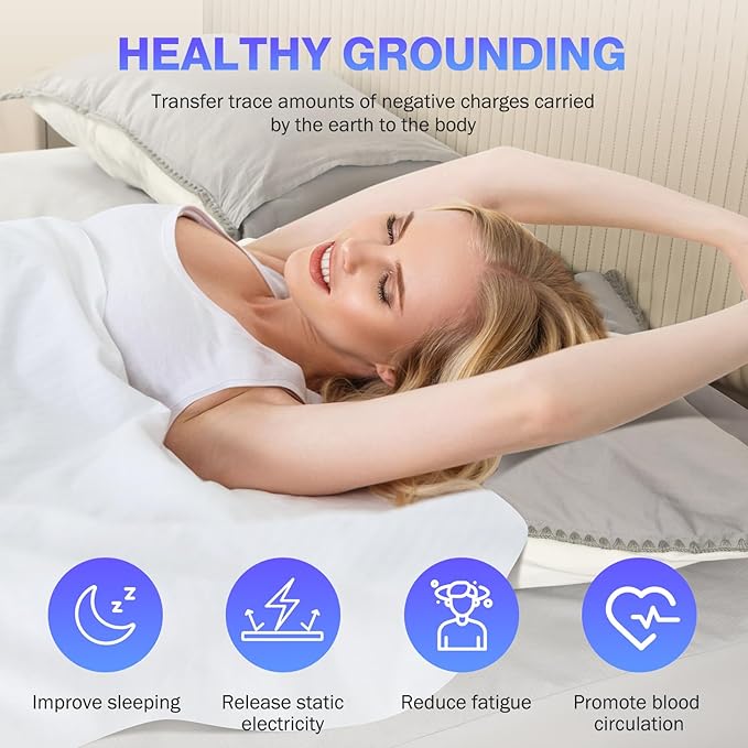 Grounding Sheets King Size,Earth Grounded Fitted Bed Sheet 10% Pure Silver Fiber + 90% Organic Cotton, Bed Grounding Kit with grounding Cord for Improved Sleep & Wellness(Gray,King - 80"x78"x15")