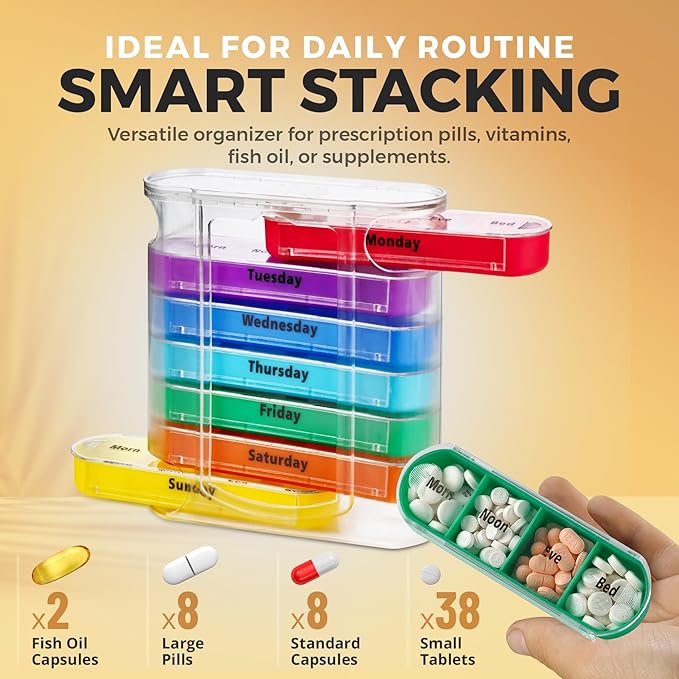 MEDca Weekly Pill Organizer, Four Times-a-Day, 1 Dispenser with Stackable AM/PM Compartments (Case of 40)