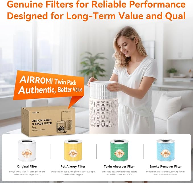 AIRROMI Air Purifier for Bedroom with A2001 Creamy Beige