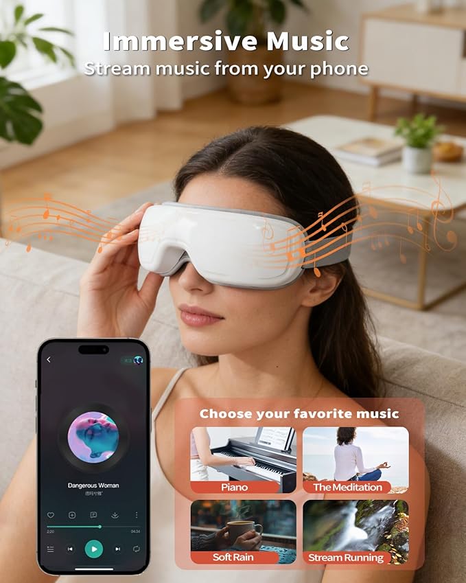 Pinailon Eye Massager with Heat,Rechargeable Heated Sleep Mask for Comfort and Relaxation Music,Soothes Tired Eyes,Fast Heating,180° Foldable, Eye Mask for Her Him