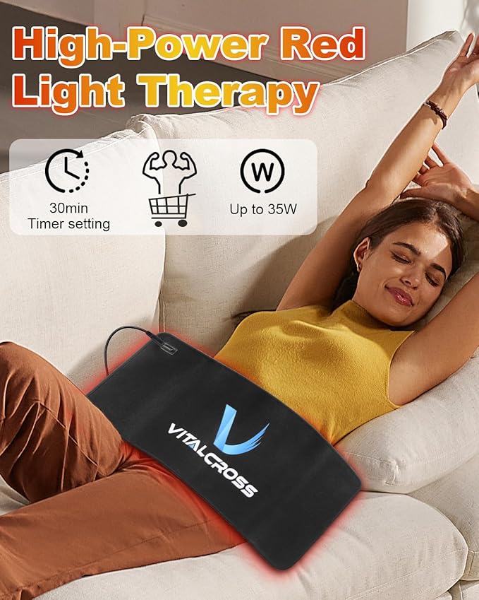 Red Light Therapy Pad for Body, 24"×12" 660nm & 850nm Near-Infrared Light Device, 35W for Home Use with Timer, 3 Modes & 5 Brightness Levels for Back, Waist, Shoulder & Joints