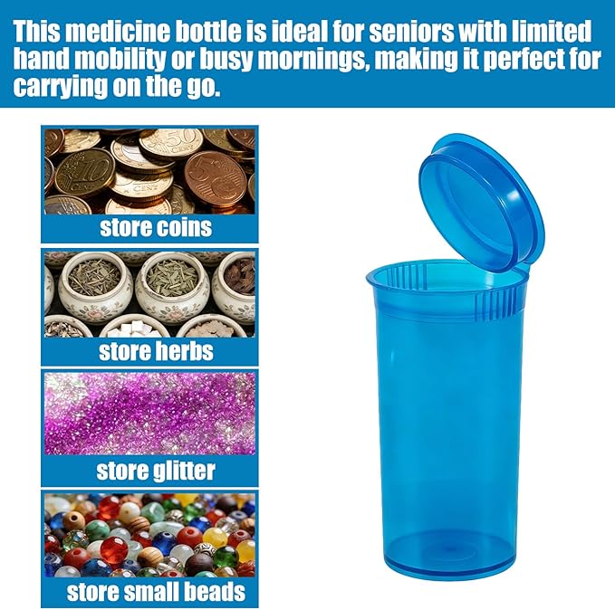 8 Pack Empty Plastic Pill Bottles with Pop Top Caps, Airtight Multi-Purpose 13 Dram Pill Container for Medicines, Supplements, or Any Small Items (Blue Transparent)